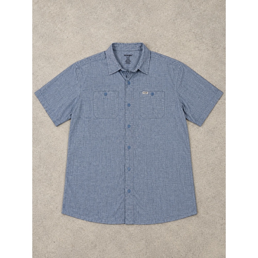 Wrangler Mens 3XLT Blue Short Sleeve Button Down Cotton Chambray Work Shirt